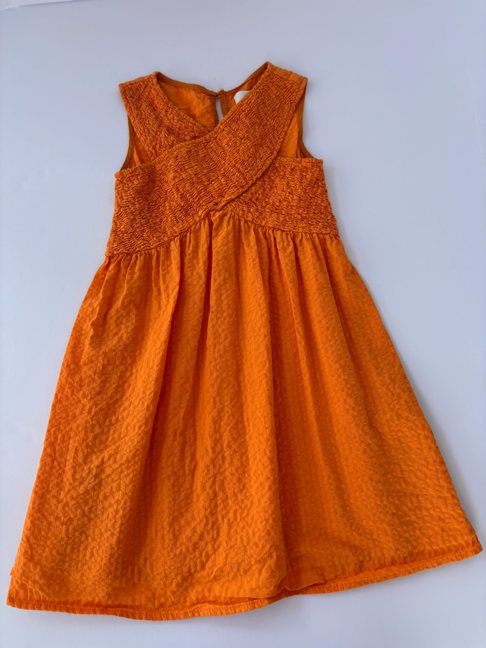 Zara Girls Smocked Orange Textured Cotton Dress 6-7Y 122